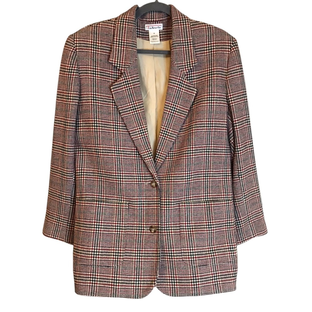 Talbots Women's Blazer M Plaid Wool Preppy Academia Clueless Christmas‎ Holiday